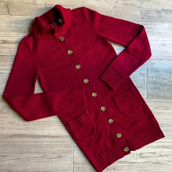 Bravo 100% Cashmere Long Cardigan Sweater Button Up Long Sleeve Wine Color SZ S - Picture 1 of 9